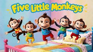 Five little monkey jumping on the bed | nursery rhymes | cocomelon| pinkfong |@Jollyjigglespoems