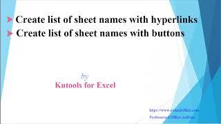 Quickly list all worksheet names with hyperlinks or buttons in Excel