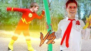 The Flash vs Batman Vs YouTube: Play it Safe SuperHeroKids! SHK Comic in Real Life