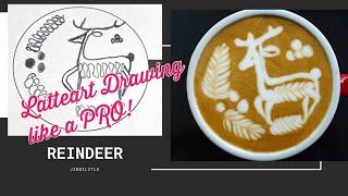 How to freePour a Latteart Reindeer. Paper drawing before a real coffee canvas! Like a Pro barista