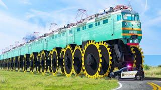 Giant Long Road Saw Trains crashes - Beamng drive