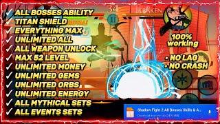 SHADOW FIGHT 2 MOD APK ALL BOSSES ABILITY||EVERYTHING MAX, ALL WEAPON UNLOCK 