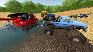 Using Monster Trucks to Save Stuck Farmer | Farming Simulator 22