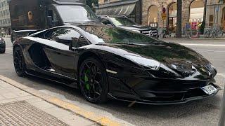 $700K Lamborghini Aventador SVJ randomly spotted in Stockholm during rain (start-up+rev!)