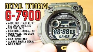 Casio G-Shock G-7900 Setting Operation Full Tutorial: G-Rescue G7900 Tide, Moon, Timer, Alarms etc