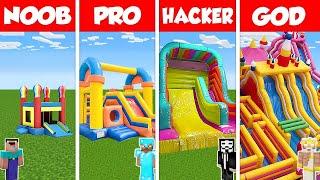 Minecraft Battle: NOOB vs PRO vs HACKER vs GOD: BOUNCY CASTLE HOUSE BASE BUILD CHALLENGE / Animation