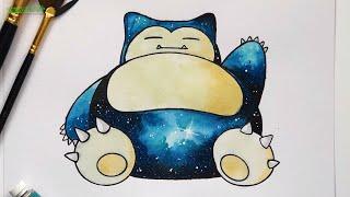 Pokemon Painting Tutorial - Galaxy Snorlax using Watercolor Paint | Timelapse