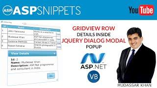 Display GridView Row details inside jQuery Dialog Modal Popup in ASP.Net using VB.Net