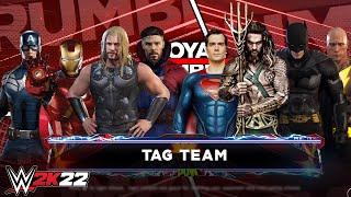 Avengers vs DC Superheroes | Tag Team ELIMINATION Match Full Gameplay - WWE 2K22 PS5 [4K]
