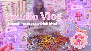 Successful shop launch Studio Vlog ⭐️ Making cross stitch kits, packing orders, lots of prep!