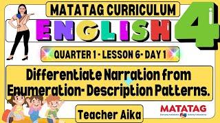 MATATAG English4 Grade4 Quarter1 Lesson6  Day 1 Diff Narration from Enumeration Description Patterns