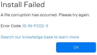  Epic Games file corruption IS-IN-FC02-3 error fix