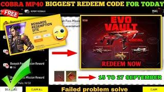 FREE FIRE REDEEM CODE TODAY 22 SEPTEMBER REDEEM CODE FREE FIRE | FF REDEEM CODE TODAY 22 SEPTEMBER