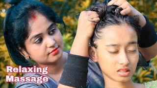Female to Female Massage in Green Nature | Oil Head Massage | Loud Neck Cracking | 3d ASMR Sound