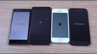 Xperia XZ1 Compact vs iPhone SE vs Galaxy A3 vs Redmi 4X - Speed Test!