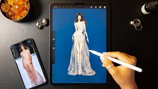 Procreate Digital Fashion illustration tutorial: Chiffon Dress on iPad Pro