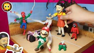 Squid Game with Clay Diorama | Spiderman Mario Among us has joined ?－ squid game clay