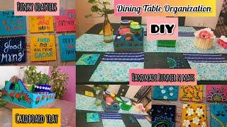 बहुत ही कम खर्च मे करे डायनिंग टेबल मेकओवर|Handmade Runner & Mats| Cardboard Tray Diy|Funky Coasters