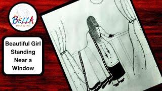 Beautiful Girl Standing Near a Window | How to Draw a Beautiful Girl Beside the Window