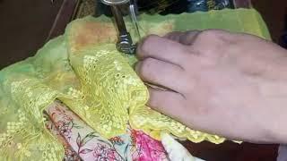 How to attach organza lace on border|| how to attach organza lace on sleeves.