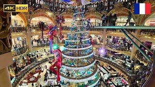 Paris Christmas Season 2023 Giant Christmas Tree at Galeries Lafayette (4K HDR 60fps)