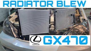 Lexus GX470 Cracked radiator leaking serpentine belt replacement DIY tutorial easy