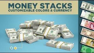 Money Stacks falling in After Effects - Customizable Currency Template