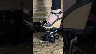 Toy car crush by Pebbles #crushexperiment #highheels #wedgesandals #rccars #crushing