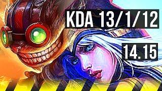 ZIGGS & Heimerdinger vs ASHE & Nautilus (ADC) | 13/1/12, 60k DMG, Godlike | EUW Diamond | 14.15