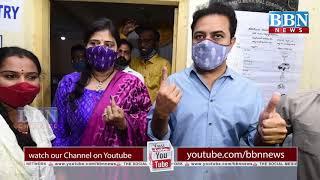 TRS Working President KTR Cast his Vote With His Wife, GHMC Elections | BBN NEWS