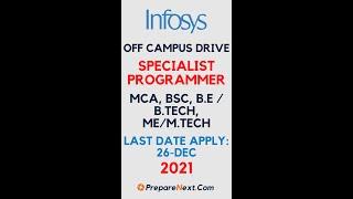 Infosys Off Campus Drive 2021 | Specialist Programmer | IT Job | Engineering Job