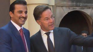Emir of Qatar welcomed by Dutch PM at start of official visit to Netherlands