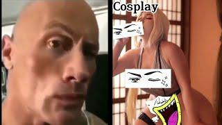 Anime vs Cosplayer ( the rock react ) 