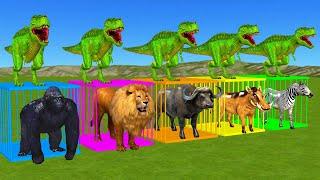 Wild Animals Game Long Jump Challenge With Dinosaur Gorilla Lion Buffalo Pig Zebra Animal Cage Games