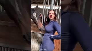 horse want suck girl boobs