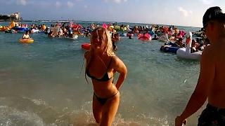 Wild Spring Break Party at Waikiki Beach, Honolulu, Island of Oahu, Hawaii