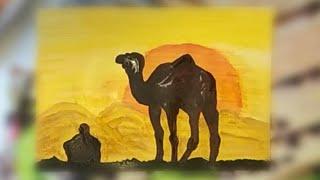 Как нарисовать верблюда с помощью трафарета. "Верблюд в пустыне" (Татьяна Журавлева)