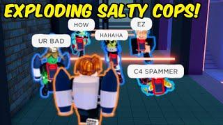 EXPLODING SALTY TRYHARD COPS with C4 and ROBBING BANK in Roblox Jailbreak!