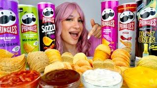 ASMR PRINGLES PARTY,PIZZA ,HOT ONES, PRAWN COCKTAIL, SWEET CHILLI, SOUR CREAM, BBQ SAUCE MUKBANG