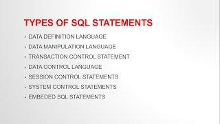 TYPES OF SQL STATEMENTS | DDL, DML, TCS, control statements | Interview question