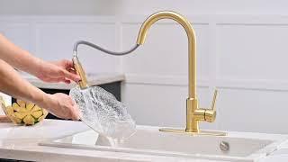 Gold Touch Kitchen Faucets with Pull Down Sprayer Brass Single Handle Automatic Kitchen Sink Faucet