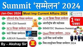 Current Affairs 2024 : Summit 2024 | प्रमुख सम्मेलन 2024 | Imp Summits in 2024 | By Akshay Sir