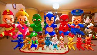 ULTRA PARTY! Mario, Sonic, Spider-Man, Pikachu, Police Baby In Yellow | Experiments Baby In Yellow