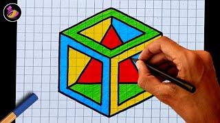 Easy 3D Drawing for Beginners - 3D Drawing on Graph Paper ~ Ashar 2M