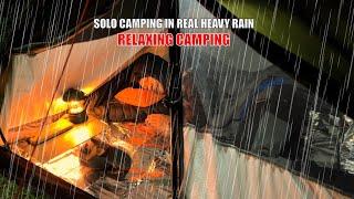 SOLO CAMPING IN REAL HEAVY RAIN - RELAXING CAMPING ASMR