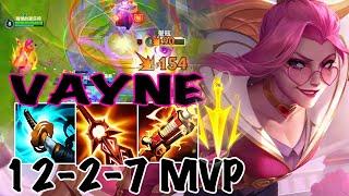 WILD RIFT VAYNE ADC GAMEPLAY | 12-2-7 MVP - VAYNE BUILD RUNES