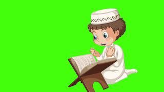 The Holy Quran Reading by a Muslim Boy Cartoon Green Screen Copyright Free | Chrome Key Background