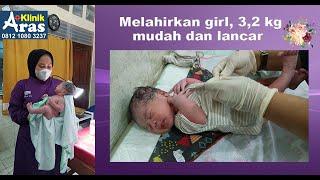 melahirkan / bersalin normal, lancar, girl 3,2 kg.  Tgl. 8-6-22, klinik aras