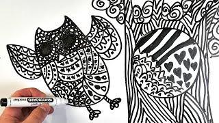 How to Draw Owl  Simple Zentangle on a Whiteboard