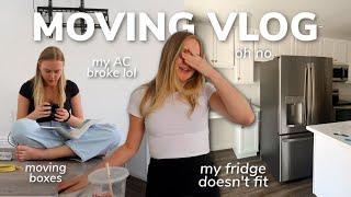 MOVING VLOG #1: moving boxes, fridge shopping, *my new fridge doesn't fit*, my AC is broken lol